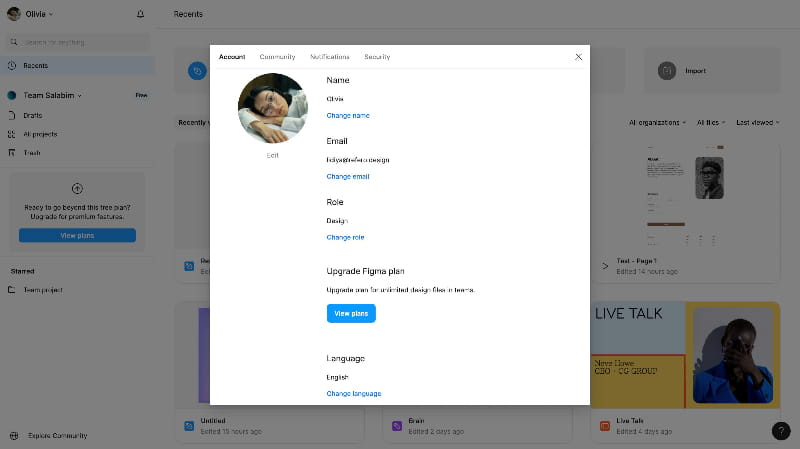 Profile & Account UX/UI design screenshot