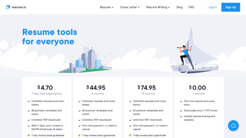 Resume.io — a design reference from the Refero library