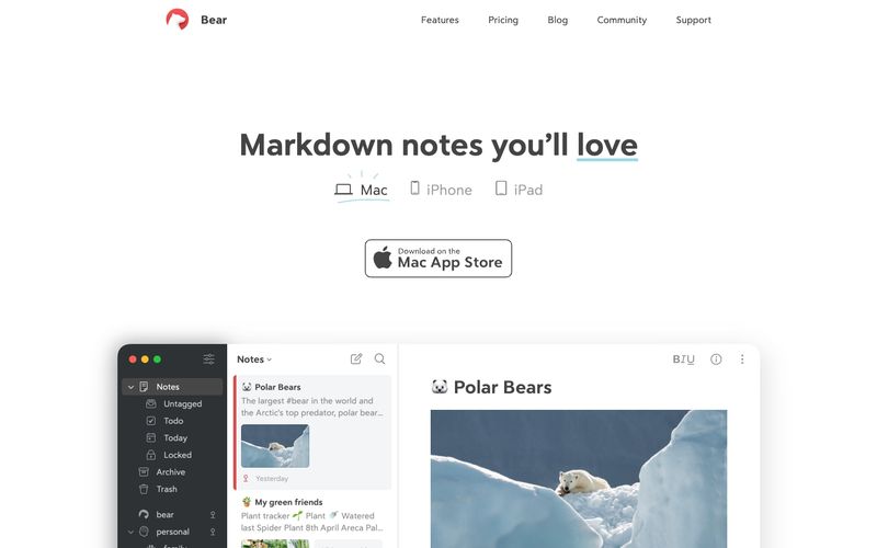 Bear Markdown Notes Refero reference thumbnail